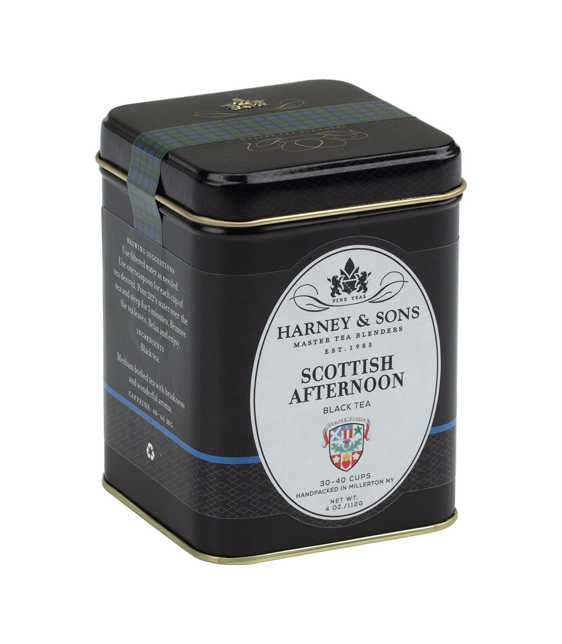 Harney & Sons Scottish Afternoon loose tea in a 4 oz package, featuring elegant packaging and branding from Harney & Sons.