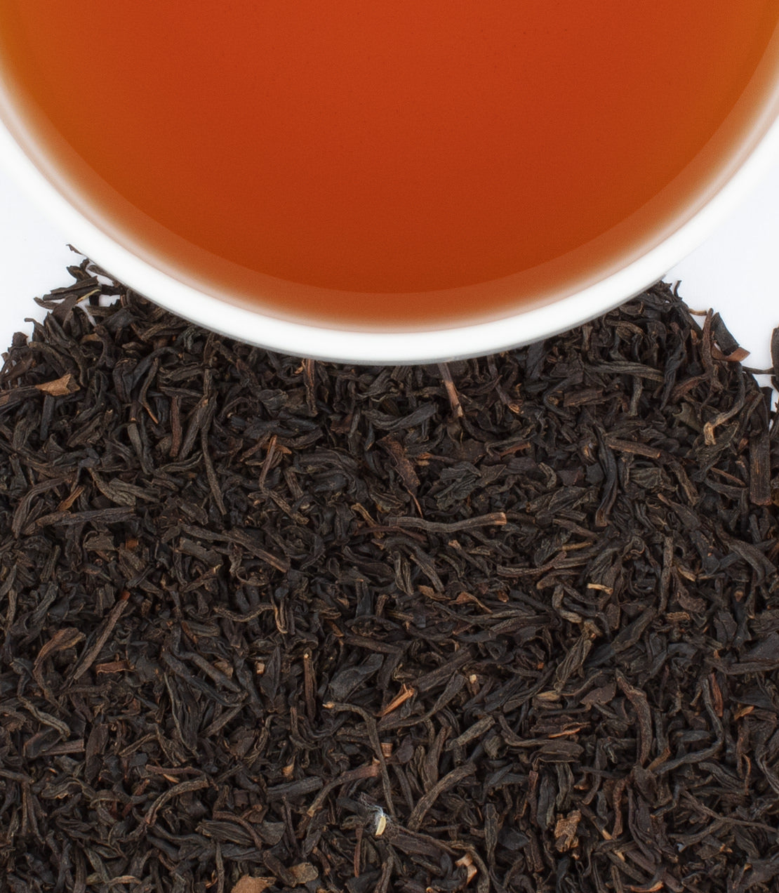 Harney & Sons English Breakfast tea displayed in a cup, showcasing its rich color and robust flavor profile.