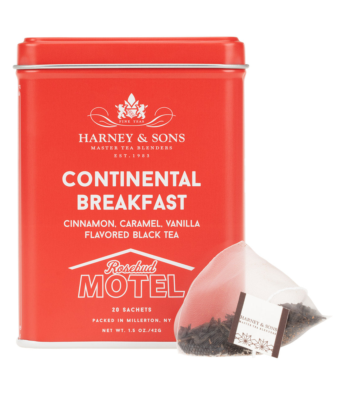 Harney & Sons Continental Breakfast, Tin of 20 Sachets, featuring sachets packaged for brewing tea