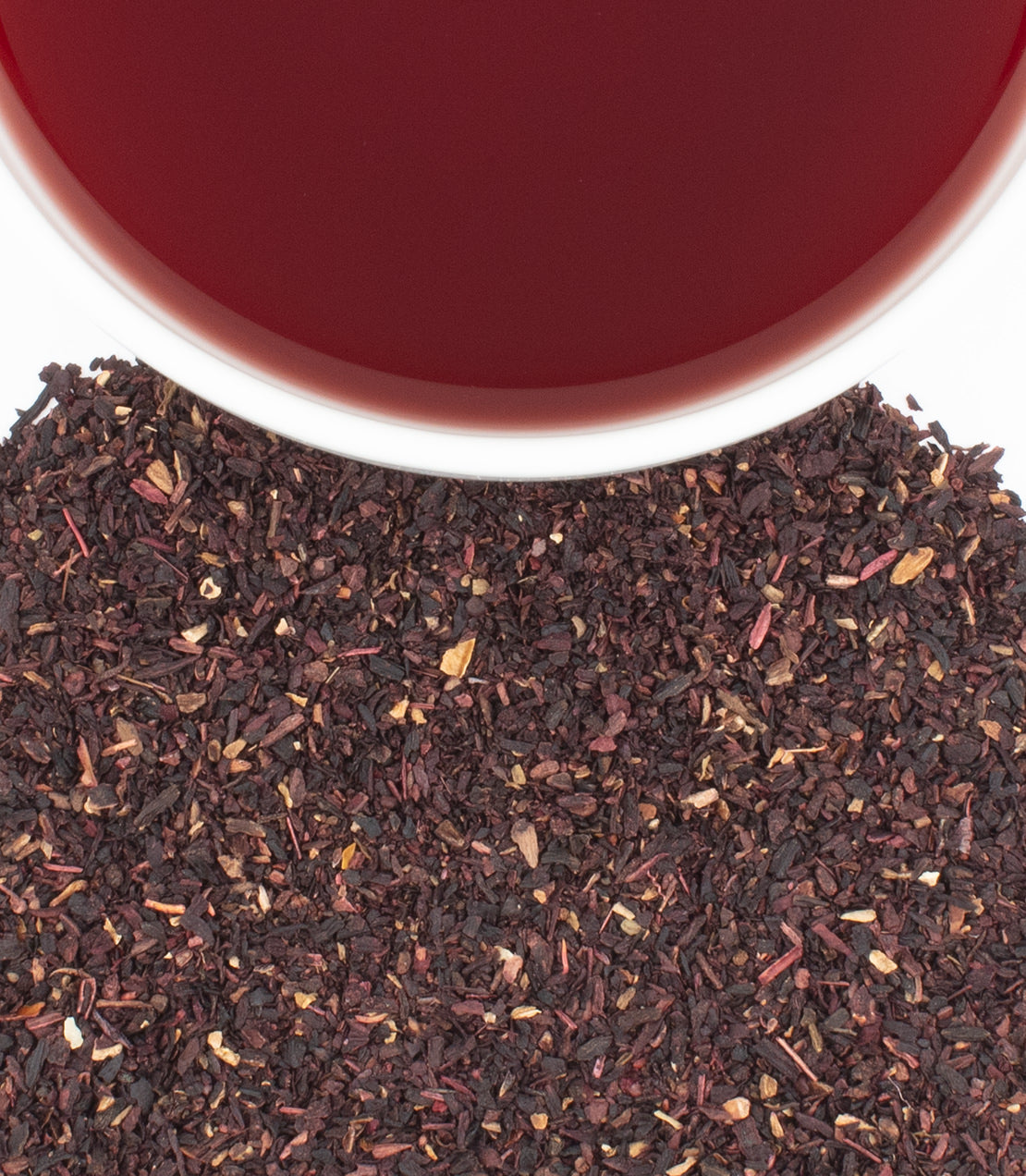 Harney & Sons Hibiscus, Box of 20 Premium Teabags, displayed in a cup with a vibrant hibiscus infusion.