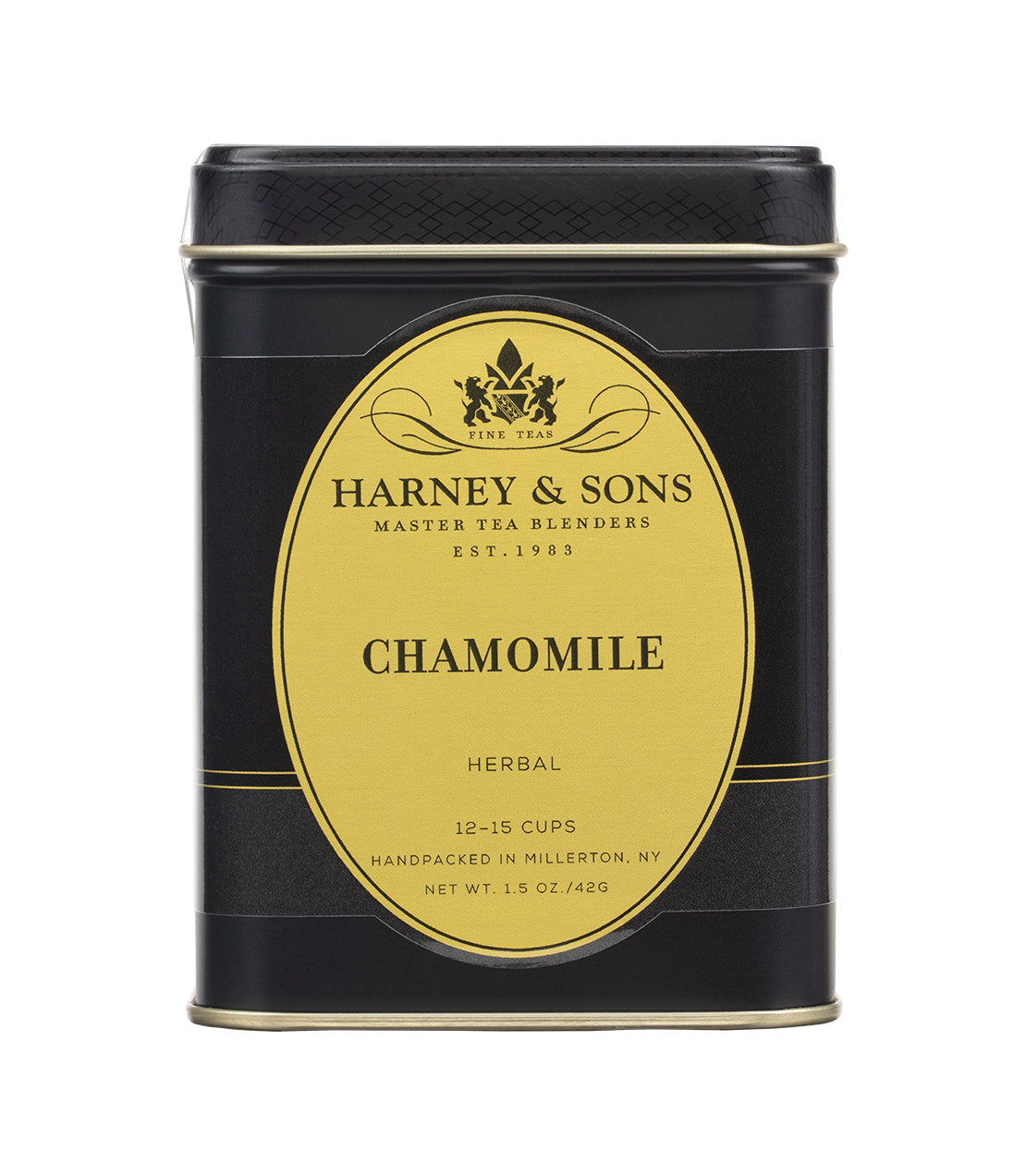 Harney & Sons Chamomile loose tea in a 1.5 oz tin, showcased in the product image
