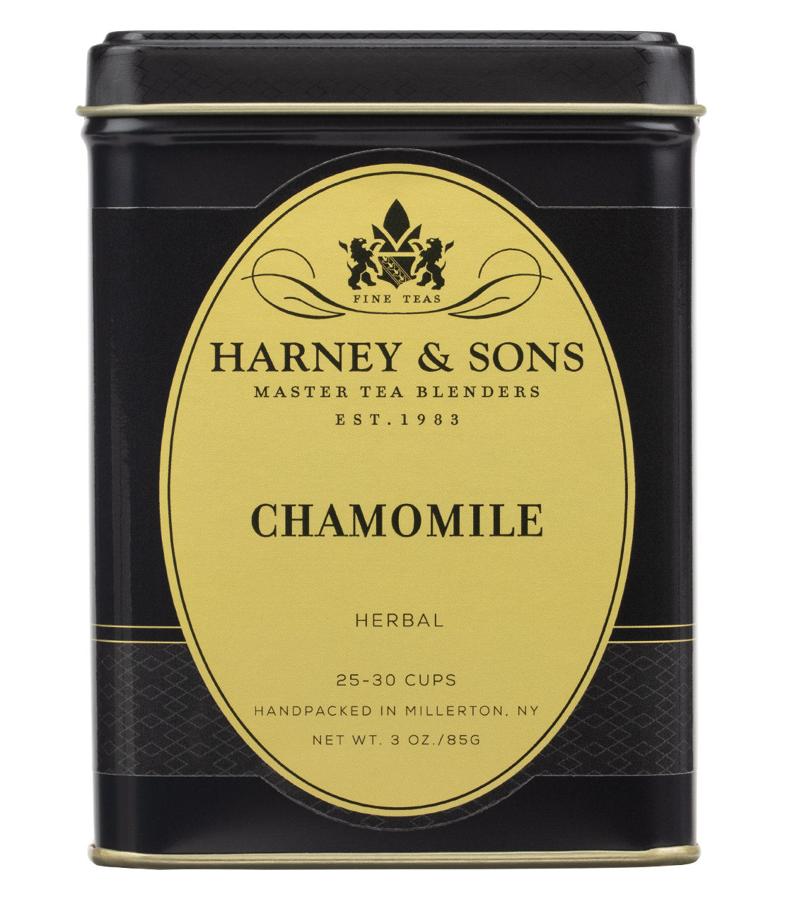 Harney & Sons Chamomile loose tea in a 3 oz tin from Harney & Sons, displayed in a clear image