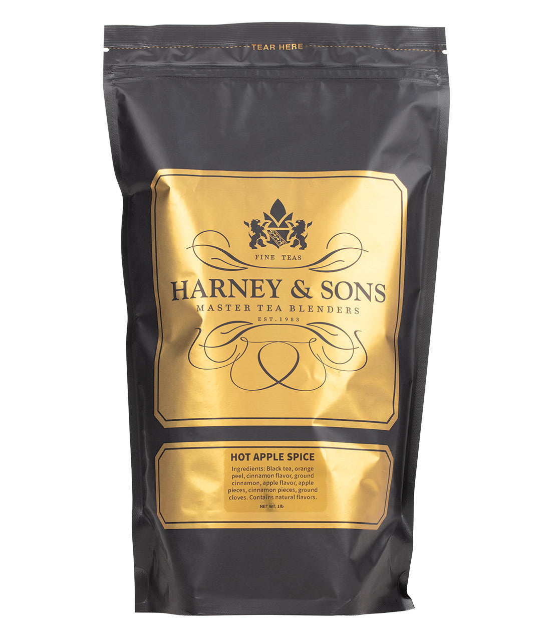 Harney & Sons Hot Apple Spice loose tea, 16 oz package, featuring a warm apple and spice blend, by Harney & Sons.