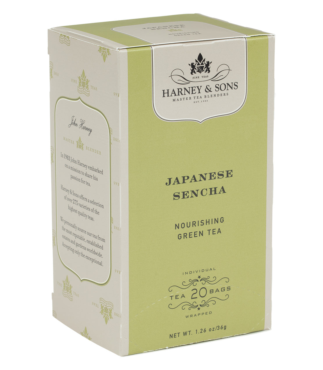 Harney & Sons Japanese Sencha, Box of 20 Premium Teabags, featuring individually wrapped teabags for freshness and convenience.
