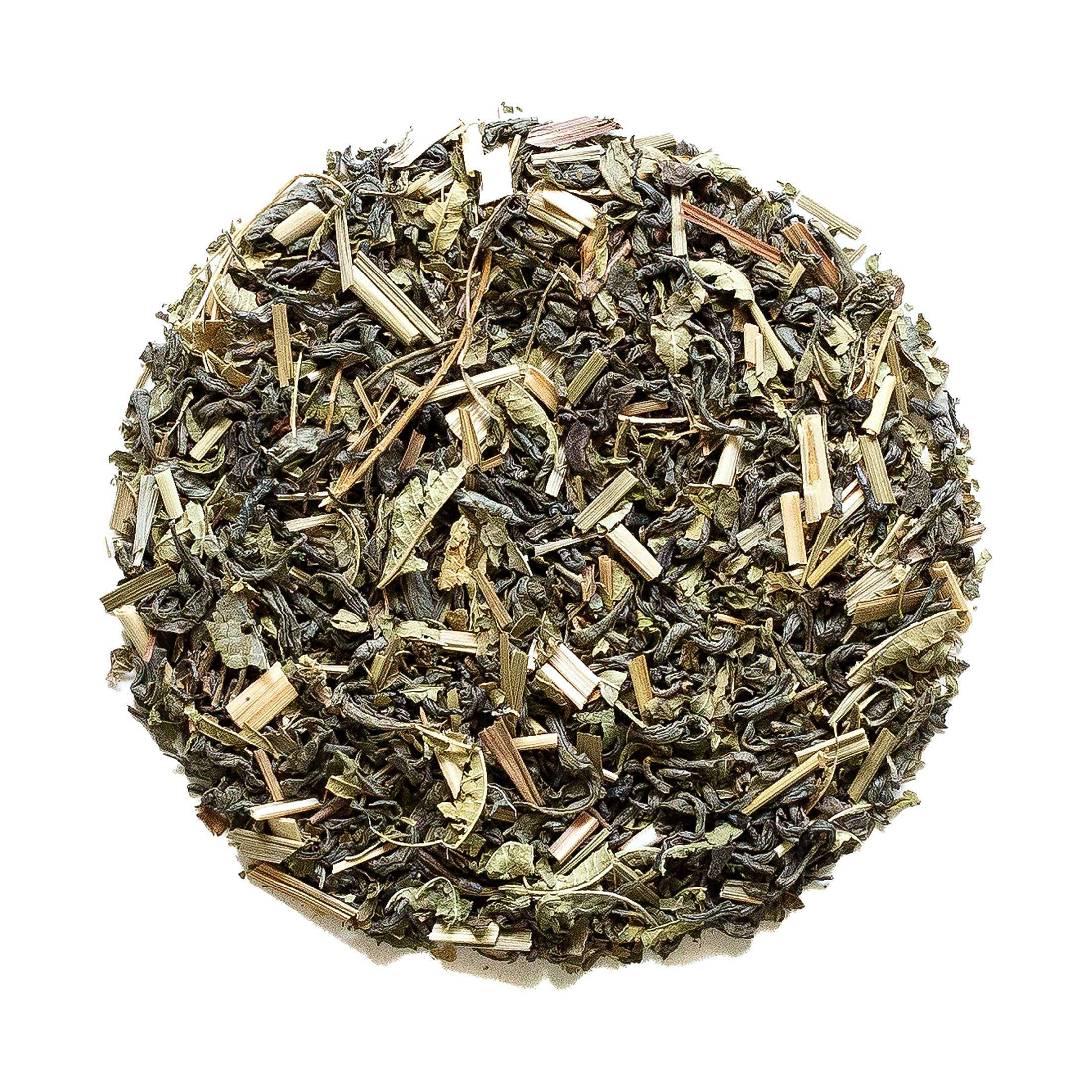 Beach House Beachgrass Green Tea leaves, showcasing vibrant green color, ideal for brewing a refreshing beverage.
