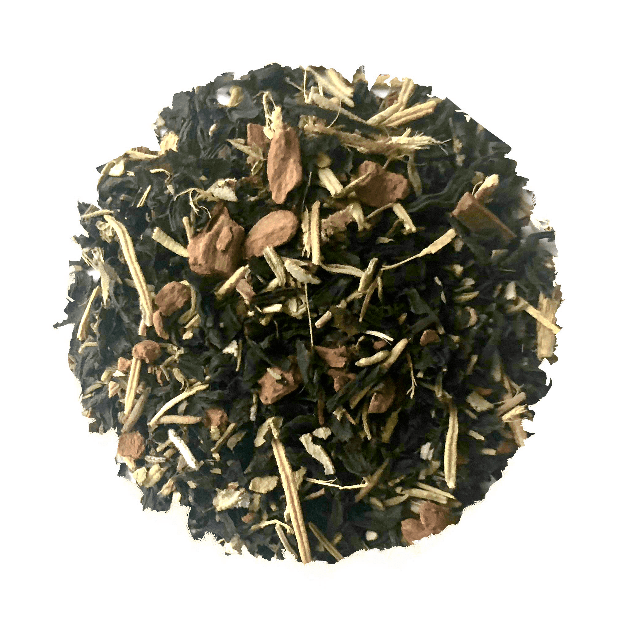 Beach House Astoria Explorer tea blend, featuring organic black tea leaves, cinnamon, thyme, sage, rosemary, and licorice root.