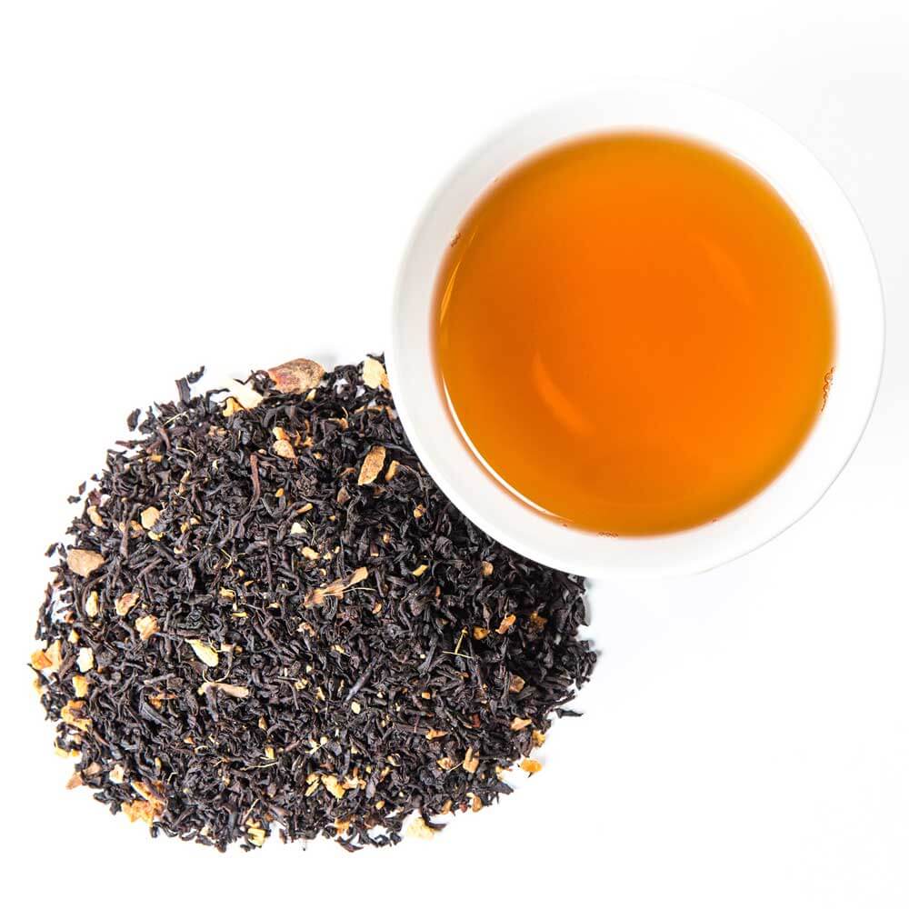 Piper and Leaf Caramel Apple Pie Muslin Bag of Loose Leaf Tea - 15 Servings in a clear bag with tea leaves visible.