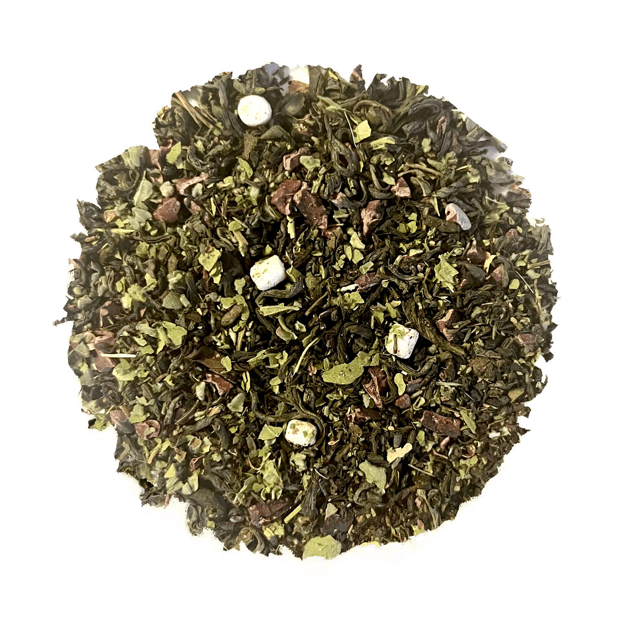Beach House Campfire S'Mores tea blend in a cup, featuring organic ingredients with flavors of toasted marshmallows and chocolate.