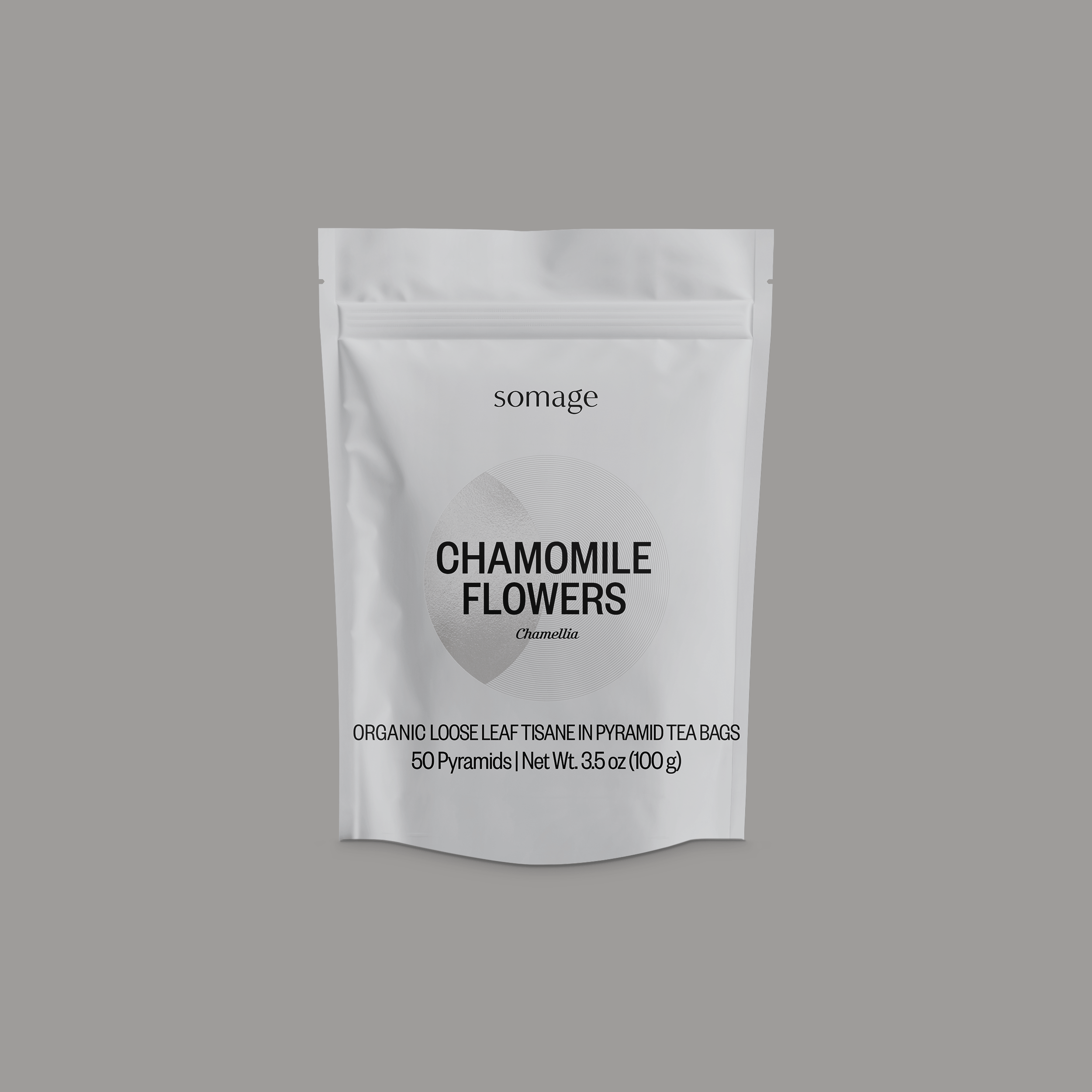 Chamomile Flowers Pyramid Bags by Somage USA, featuring dried chamomile blossoms for a soothing herbal tisane.