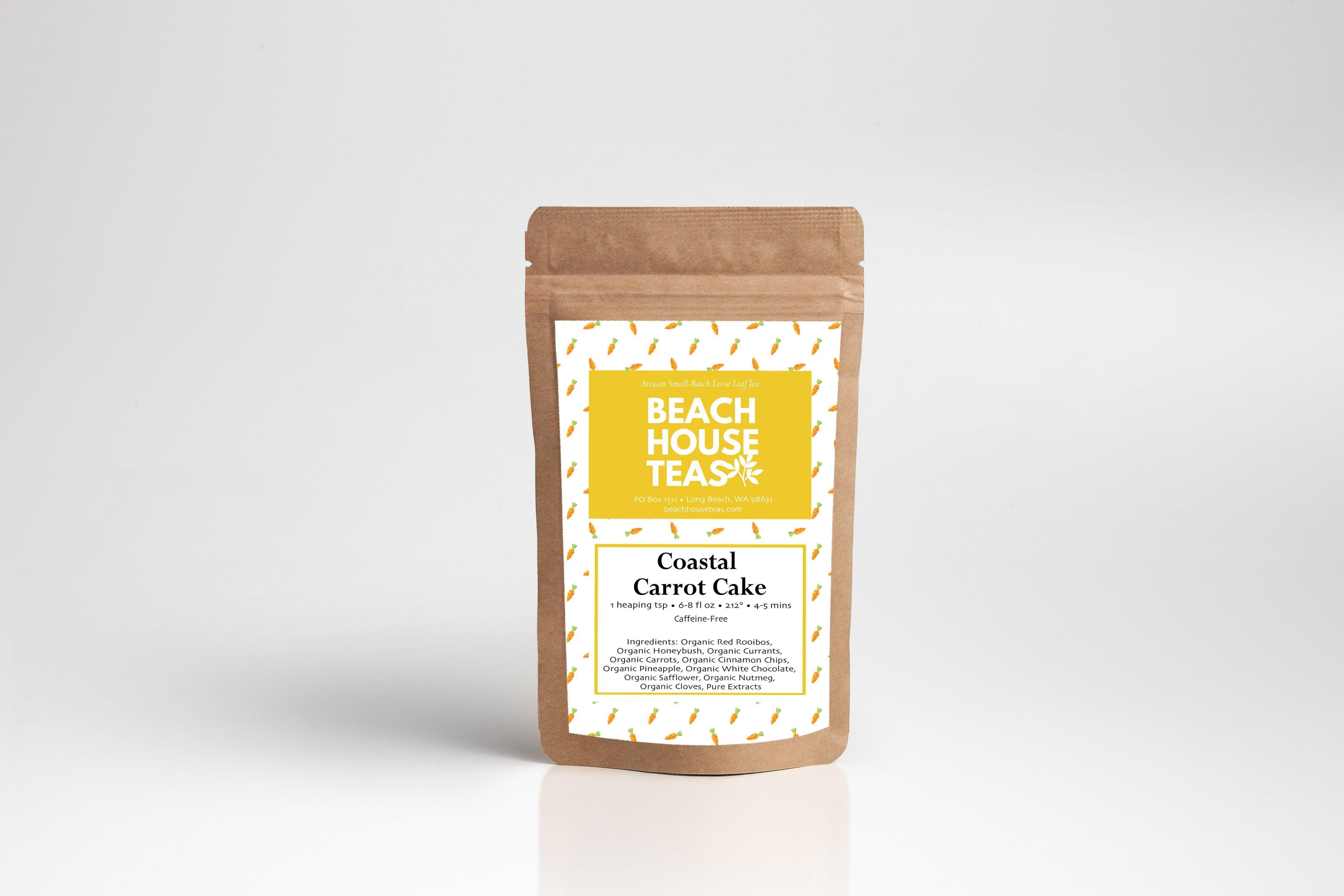 Beach House Coastal Carrot Cake in pouch packaging, showcasing a moist carrot cake with coastal-inspired ingredients.