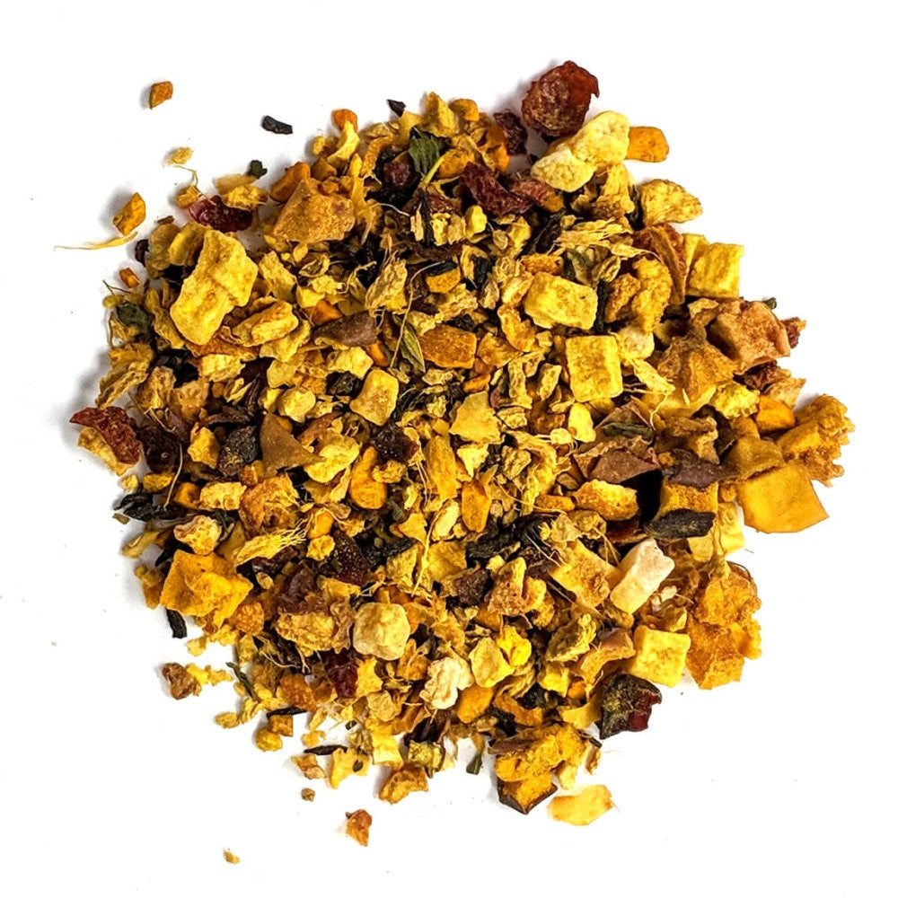 Piper and Leaf Golden Hour Tonic Glass Jar of Loose Leaf Tea - 30 Servings shown in an image of the product packaging.