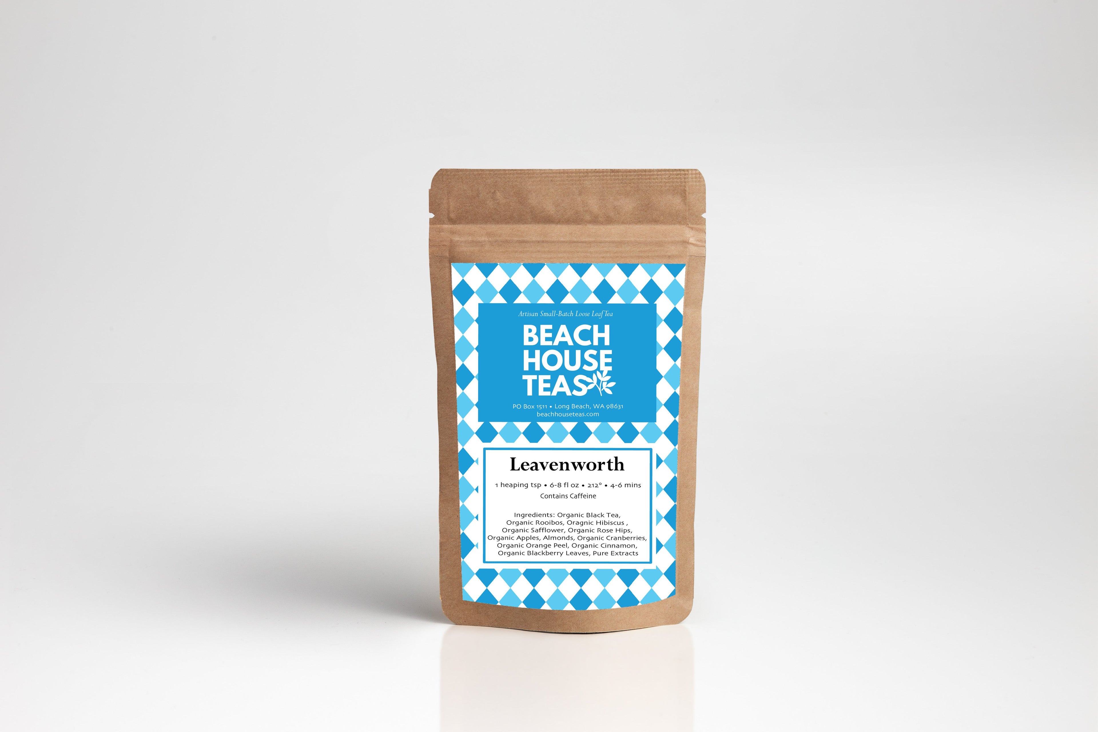 Beach House Leavenworth product label on pouch, from the vendor Beach House, showcasing packaging design and details.