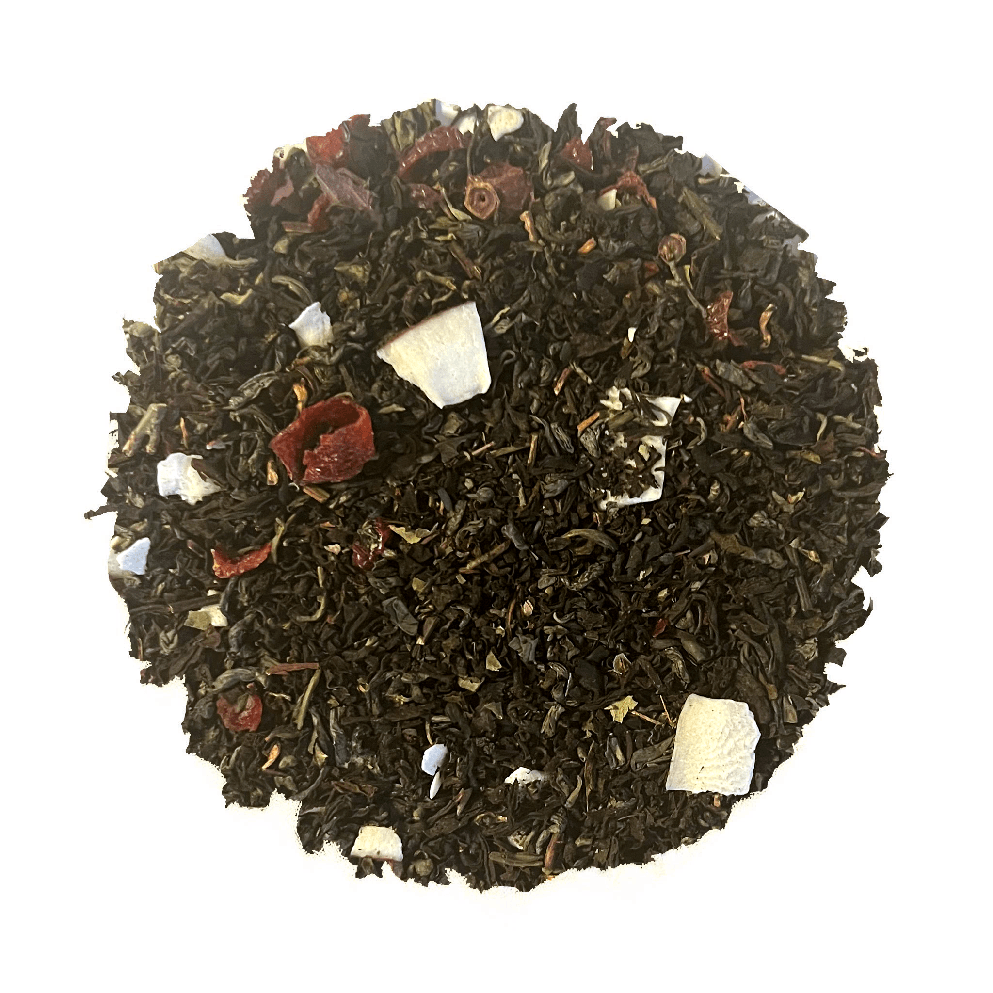 Beach House Left Coast Tropic Tea, an organic loose leaf blend with Assam tea, green tea, coconut, and pineapple sage.