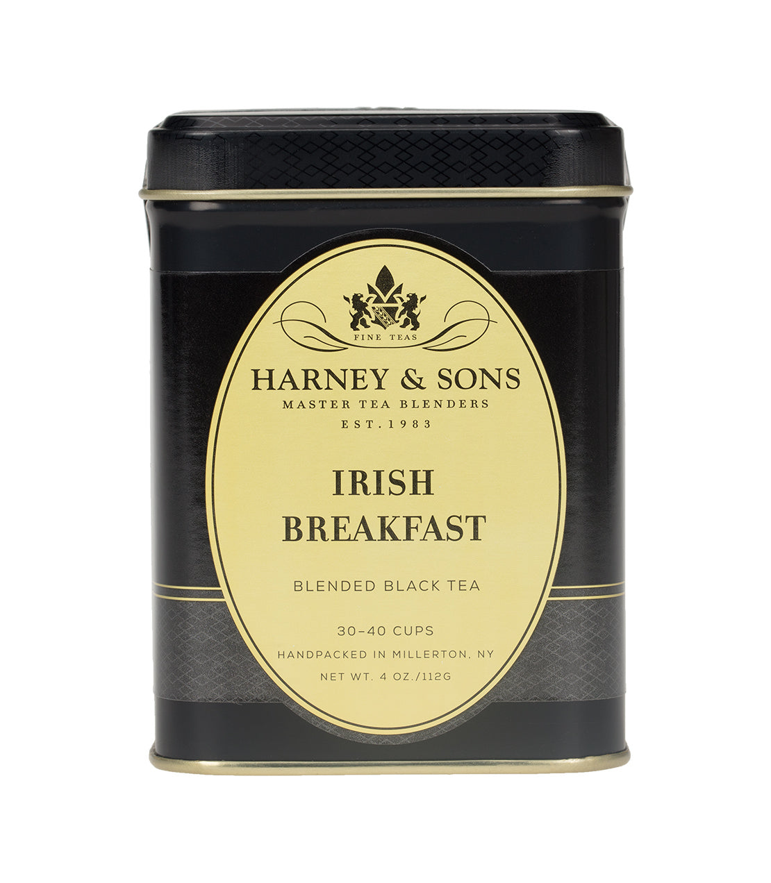 Harney & Sons Irish Breakfast loose tea in a 4 oz package, product by Harney & Sons, displayed in the image.