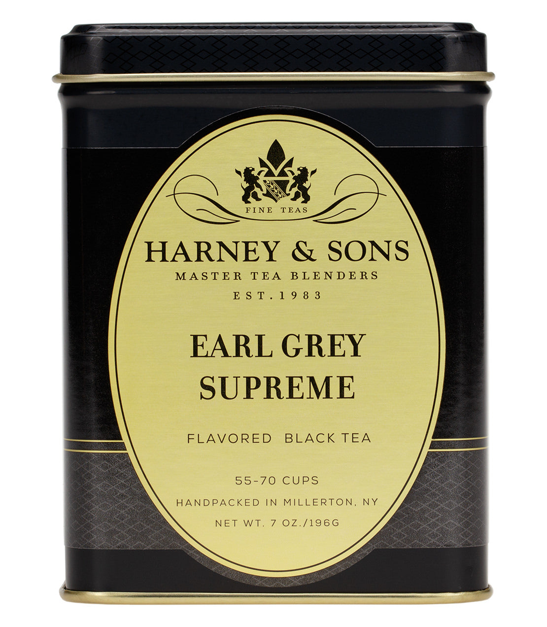 Harney & Sons Earl Grey Supreme loose tea in an 8 oz package, displayed against a neutral background.