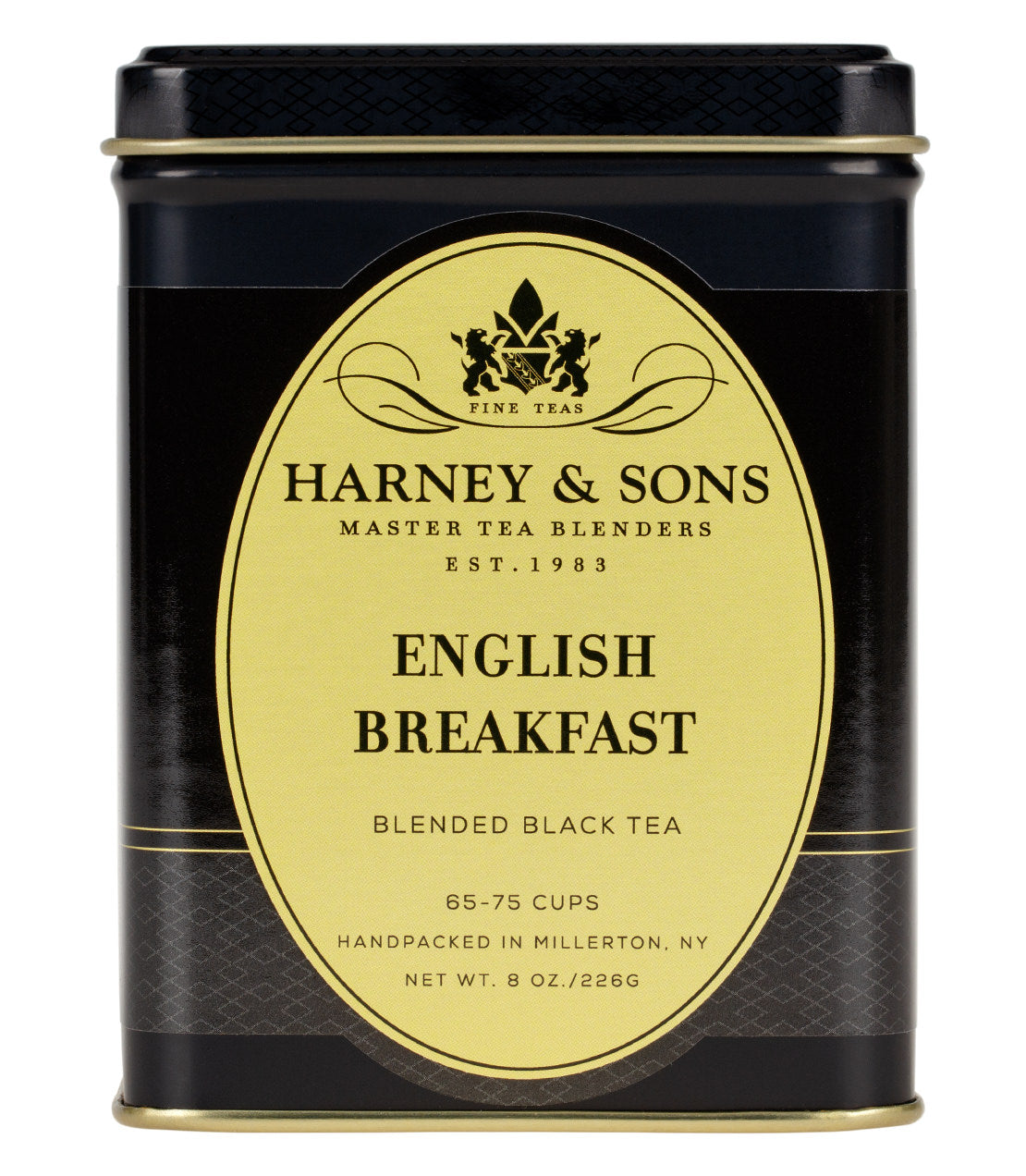 Harney & Sons English Breakfast loose tea in an 8 oz package, displayed on a white background