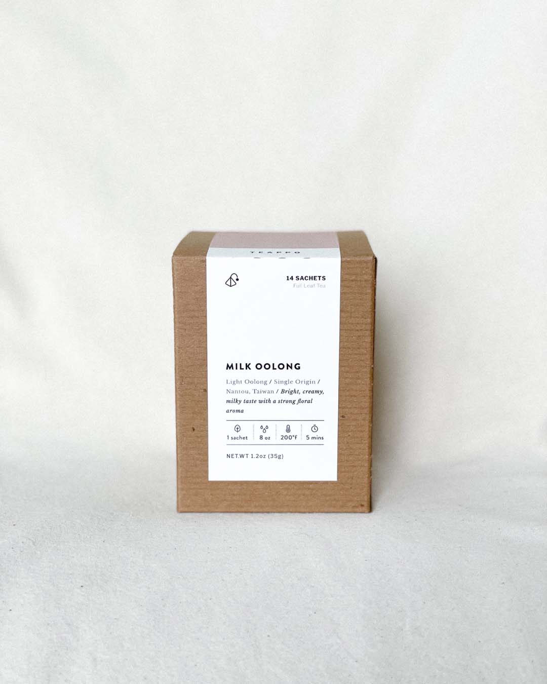 Teappo Milk Oolong - 14 biodegradable tea sachets filled with premium Milk Oolong tea, known for its creamy taste and floral aroma.