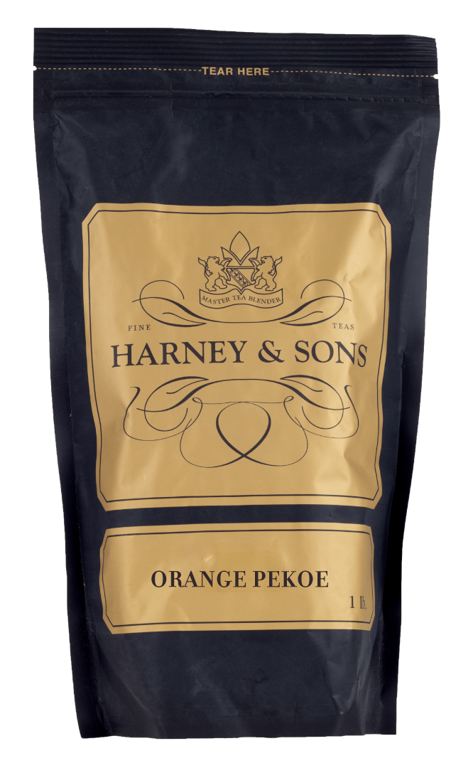 Harney & Sons Orange Pekoe (Ceylon & India) loose leaf tea in packaging, displayed on a plain background.