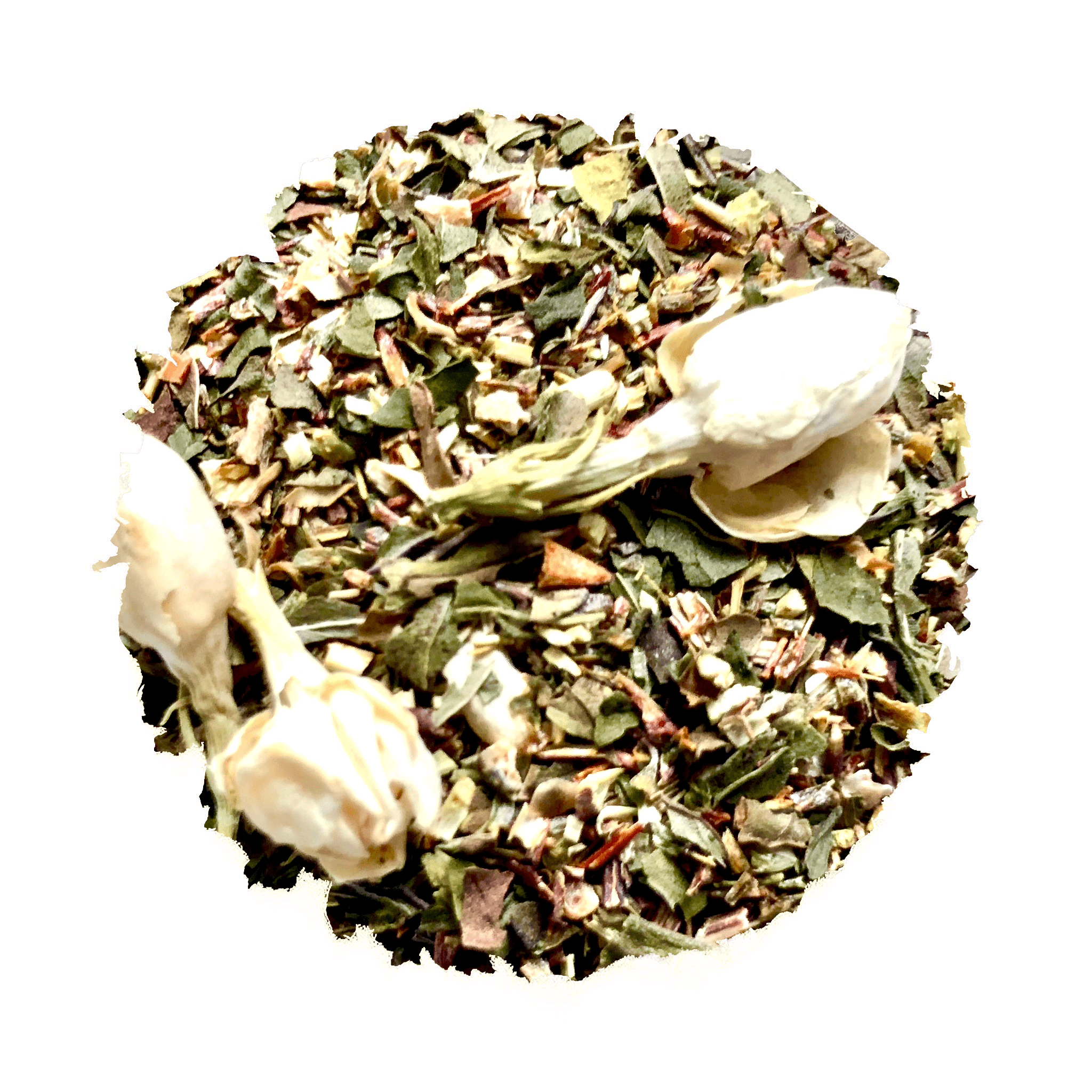 Beach House Olympic Mint Green Iced Blend in a glass, showcasing green rooibos, jasmine, peppermint, and lime peel.