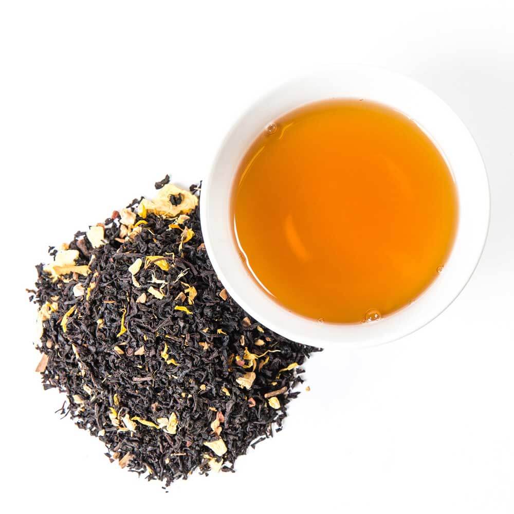 Piper and Leaf Pumpkin Moonshine Muslin Bag of Loose Leaf Tea - 15 Servings, showing packaging with tea leaves.