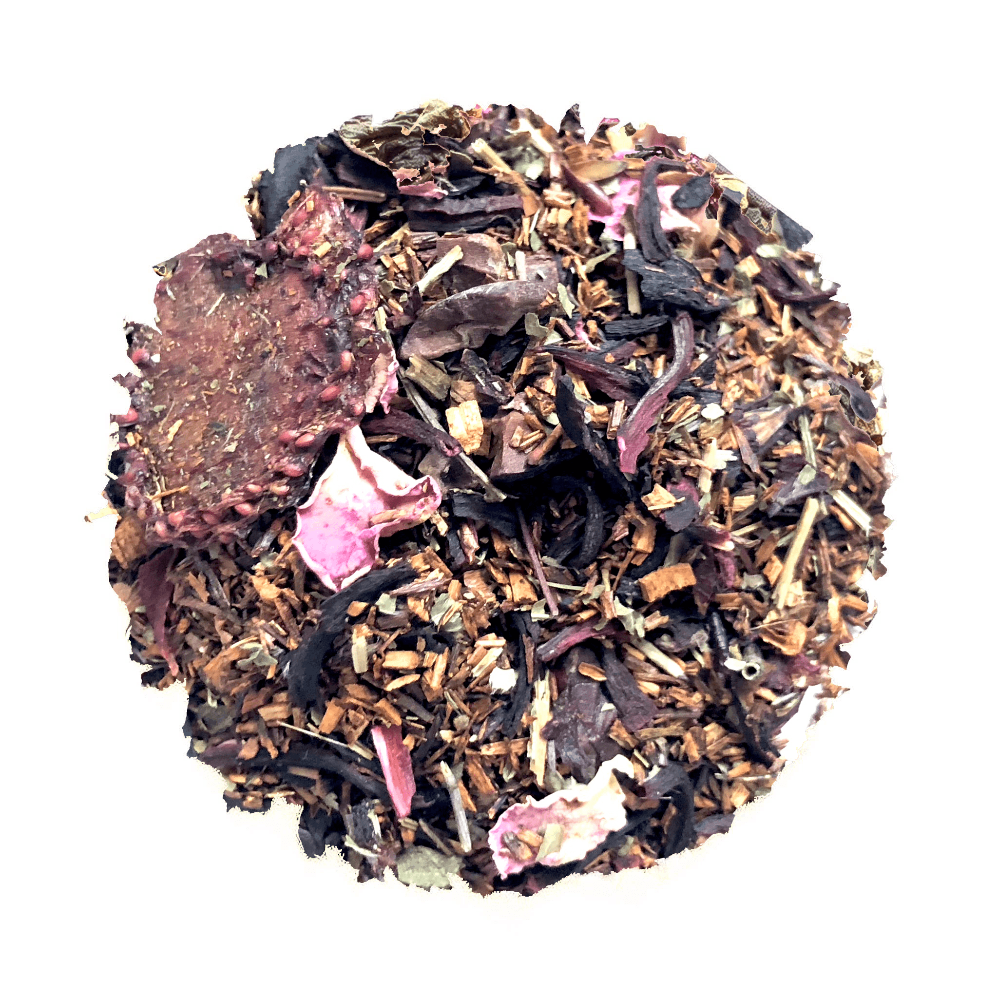 Beach House Romancing the Beach, an organic loose leaf tea blend with red rooibos, strawberries, hibiscus, and rose petals.