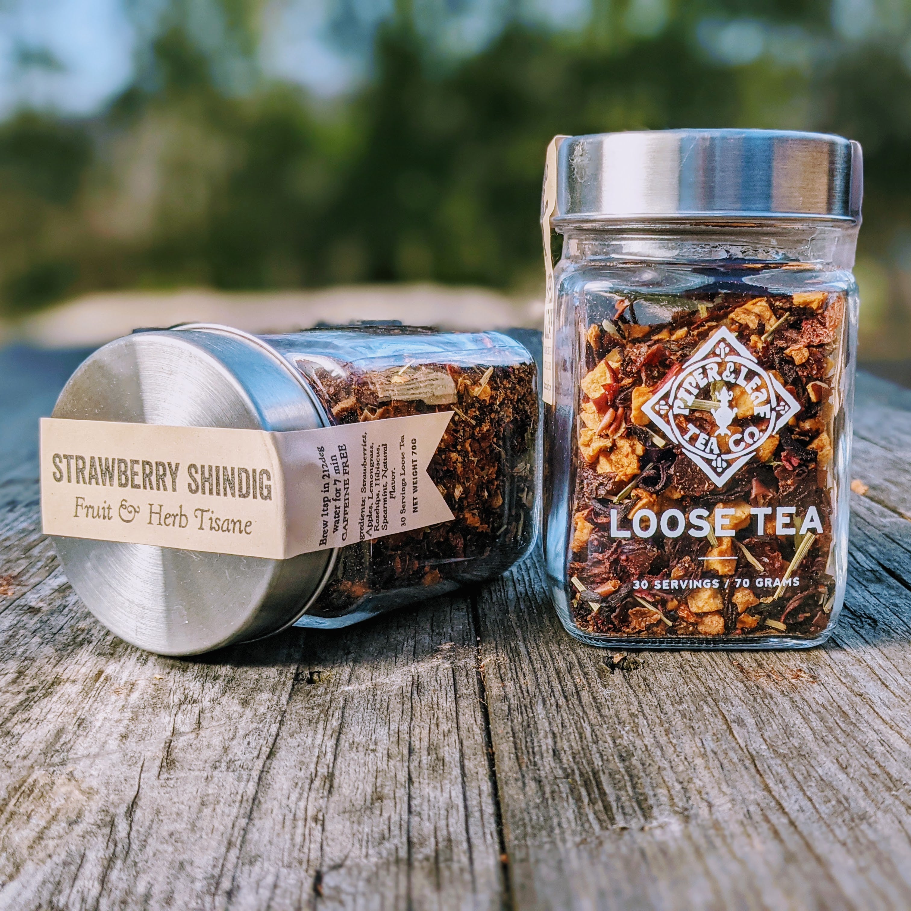 Piper and Leaf Strawberry Shindig Glass Jar of Loose Leaf Tea - 30 Servings, featuring a clear glass jar with loose leaf tea.