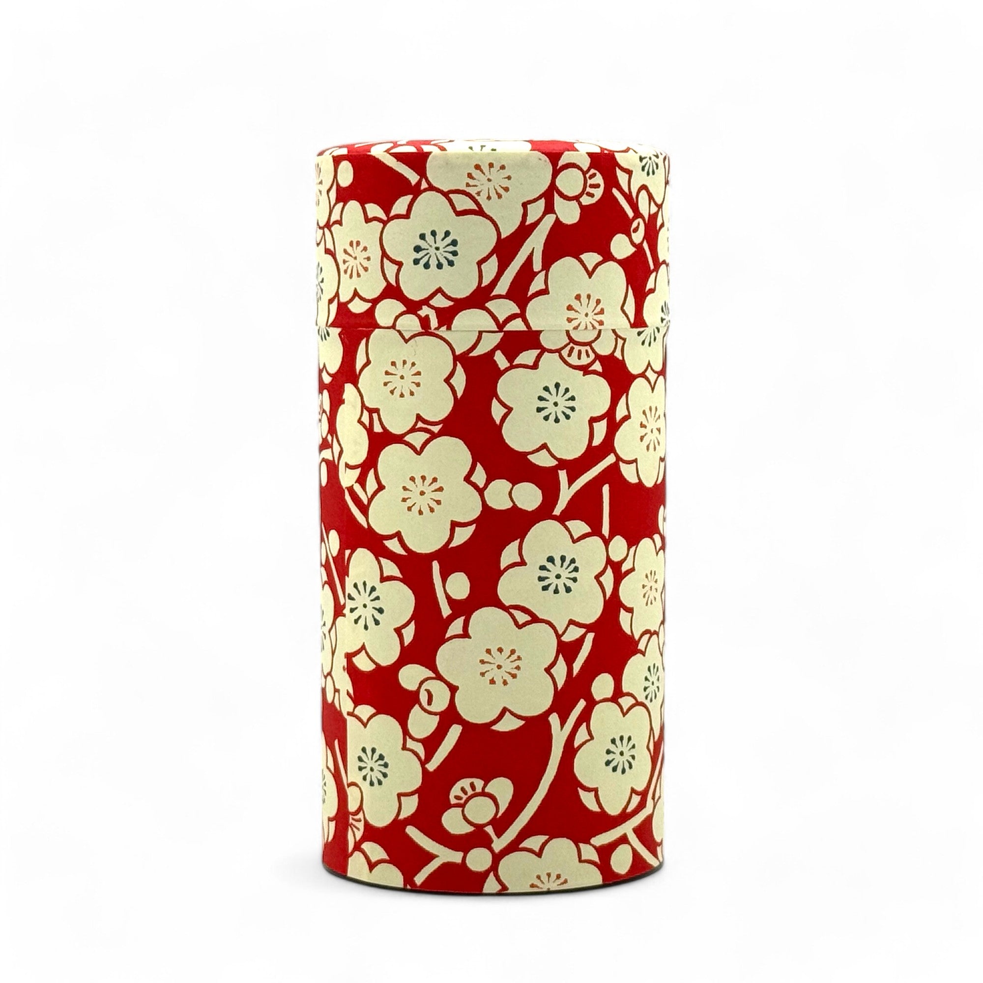 Inoue Tea Sakura Red Washi Paper Wrapped Tea Canister, Japanese Chazutsu, featuring traditional Japanese patterns and airtight storage.