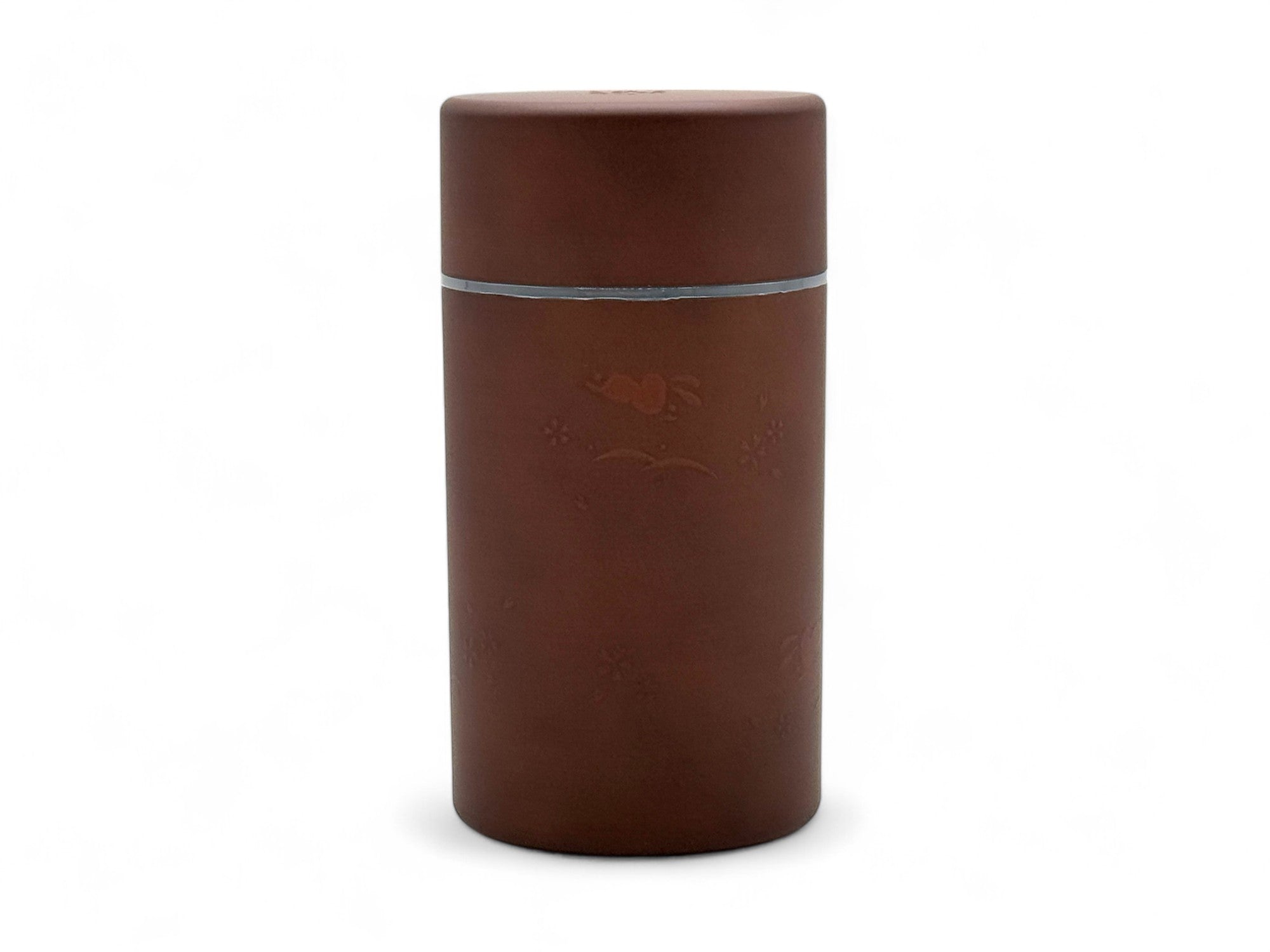 Inoue Tea Usagi Rabbit Brown Polished Grain Resin Tea Canister by Miyamoto Sangyo, a Japanese chazutsu for storing tea.