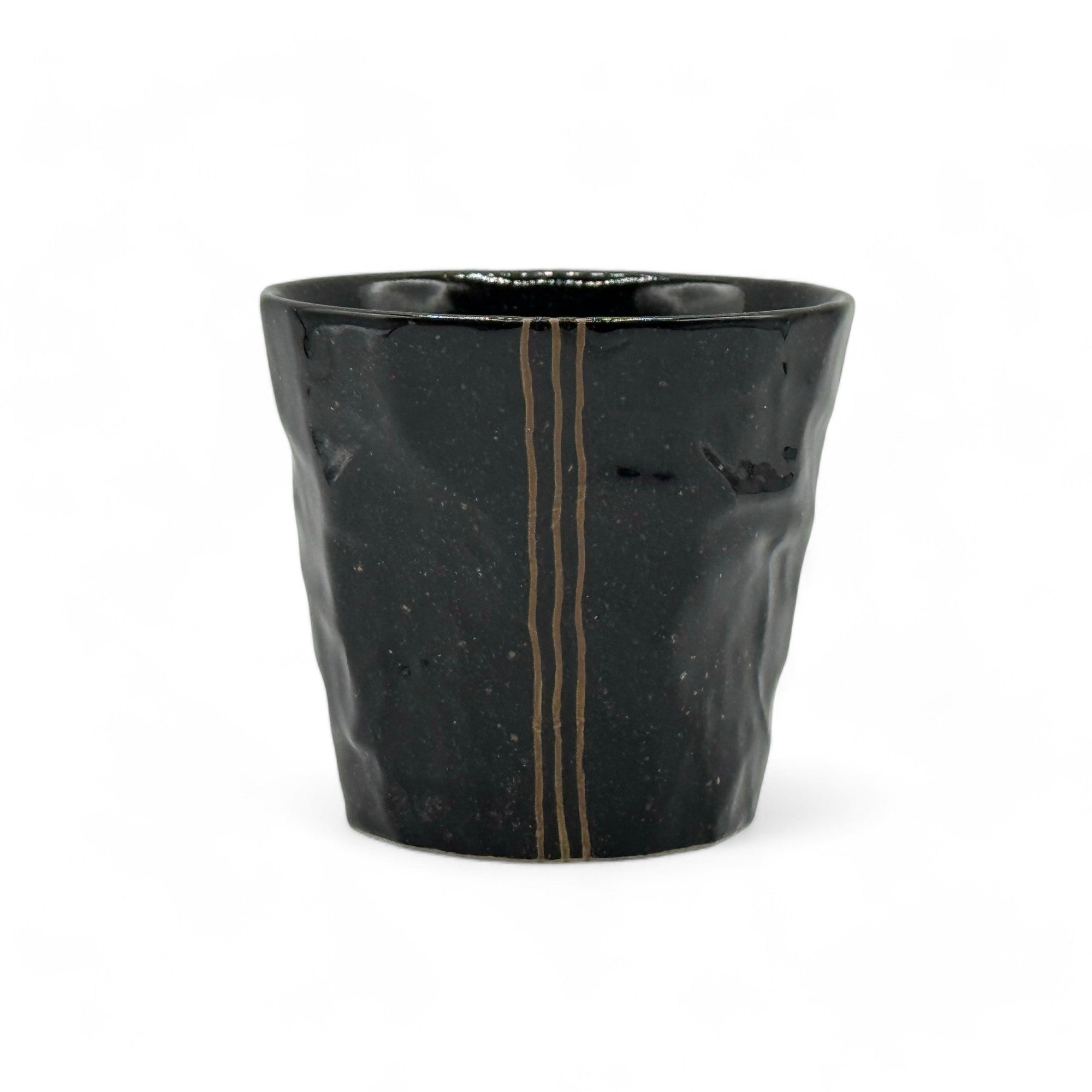 Inoue Tea Kuro Rock Black Mino-yaki Yunomi - Japanese teacup, 3.6"W x 3.1"H, 8.8oz capacity, handcrafted Mino-yaki pottery.