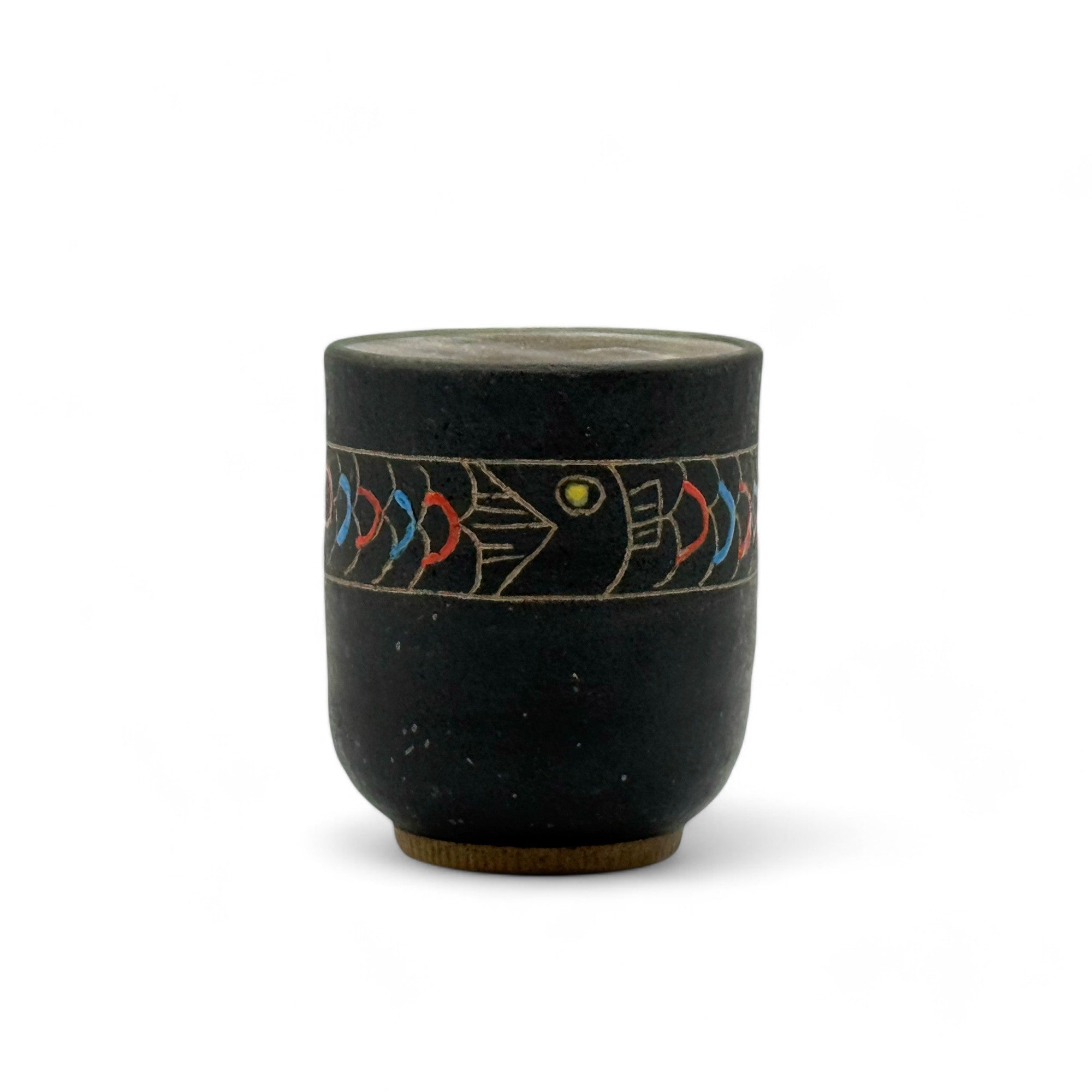 Inoue Tea Sakana Black Fish Mino-yaki Yunomi - Japanese Teacup