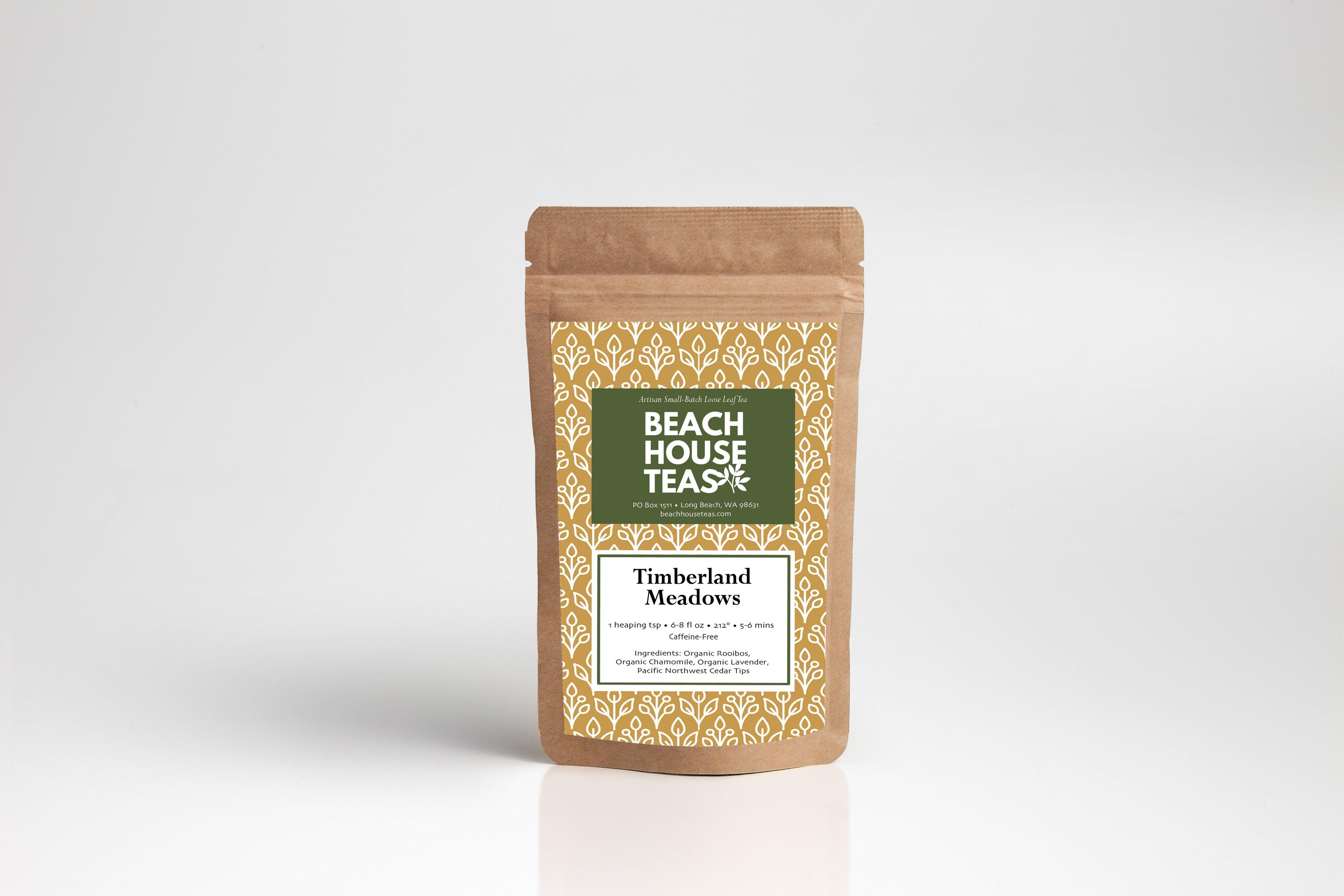 Beach House Timberland Meadows label on pouch, showcasing the product packaging and branding
