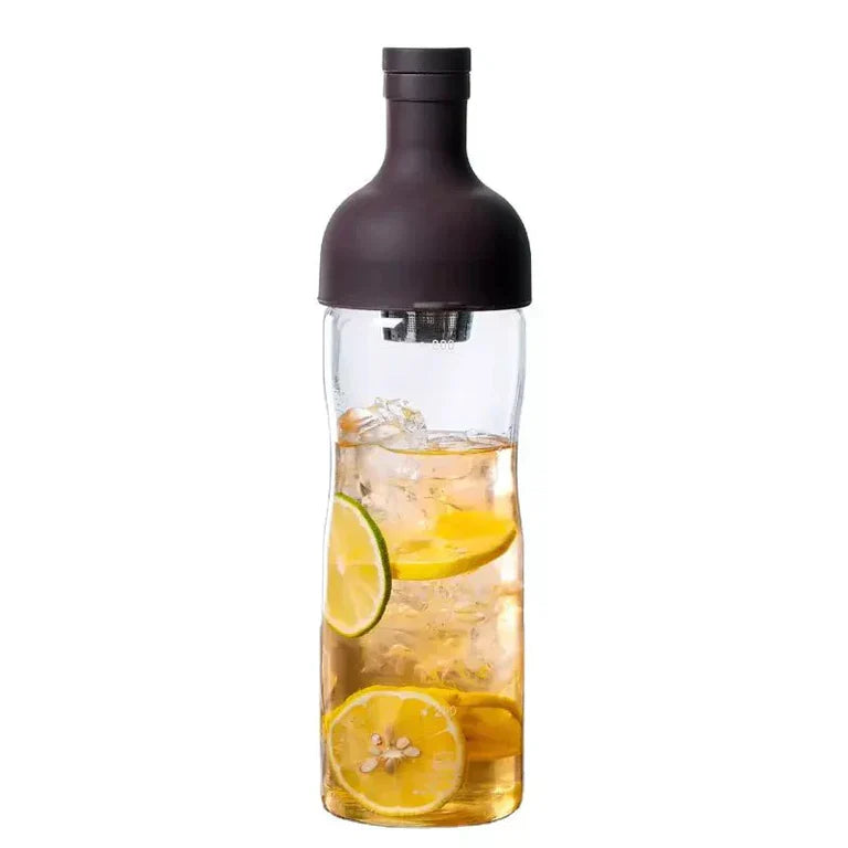 Cold Brew Infuser Bottle by Nepal Tea; high borosilicate glass tea infuser bottle with strainer, 800 ml capacity.