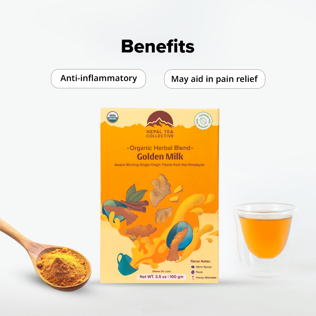 Organic Golden Milk by Nepal Tea in a bowl, showcasing its golden color and creamy texture