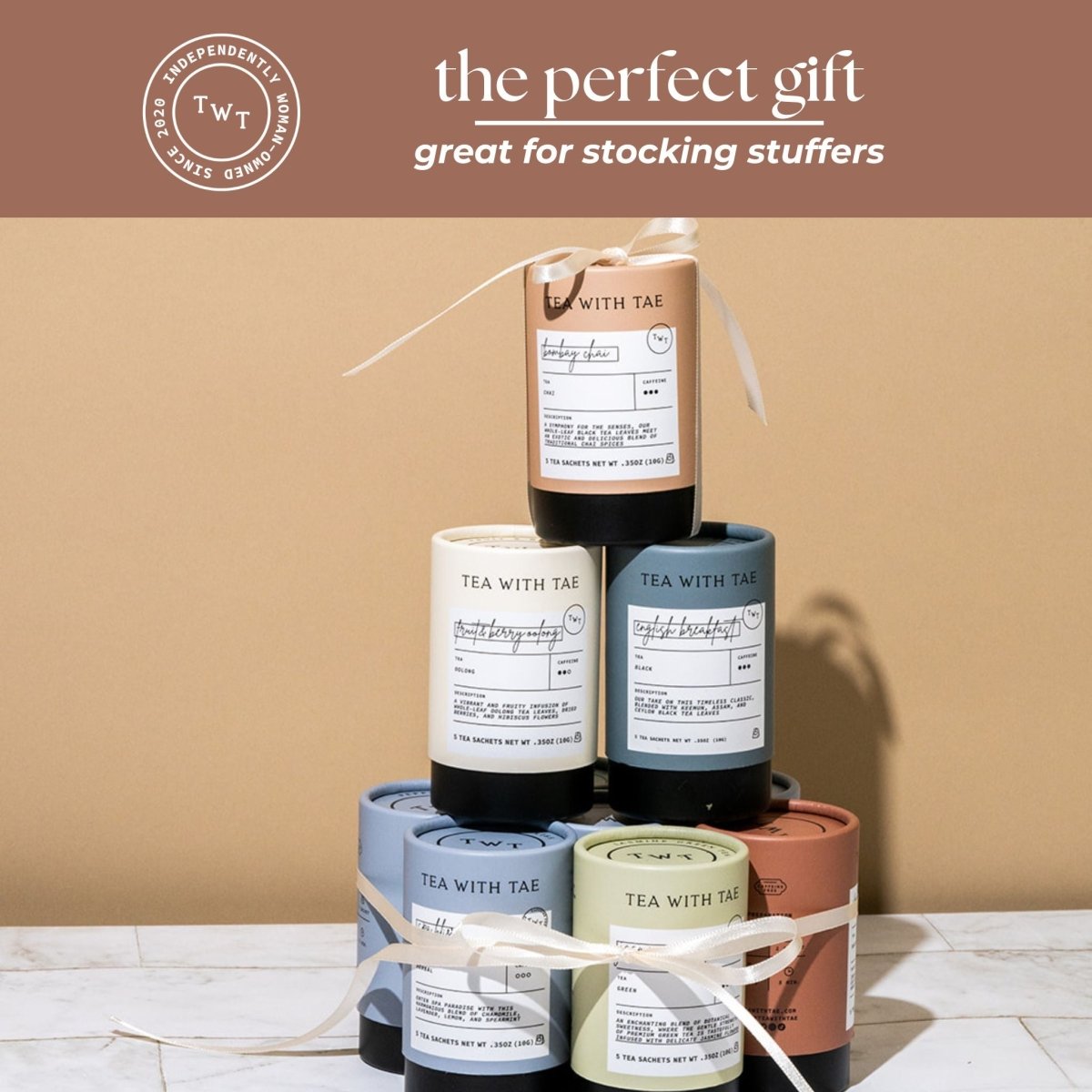 Tea with Tae Honella Mini Tea Tube (5 tea bags) by Tea with Tae, featuring a compact, cylindrical tea container with tea bags.