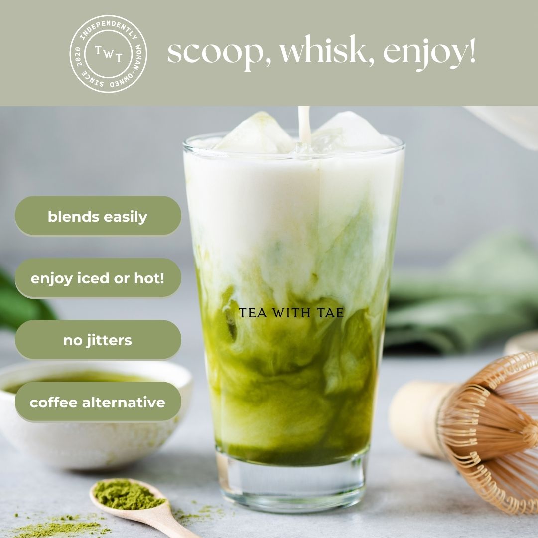 Tea with Tae Matcha Pouch, by Tea with Tae, featuring a green matcha powder pouch with a resealable design.