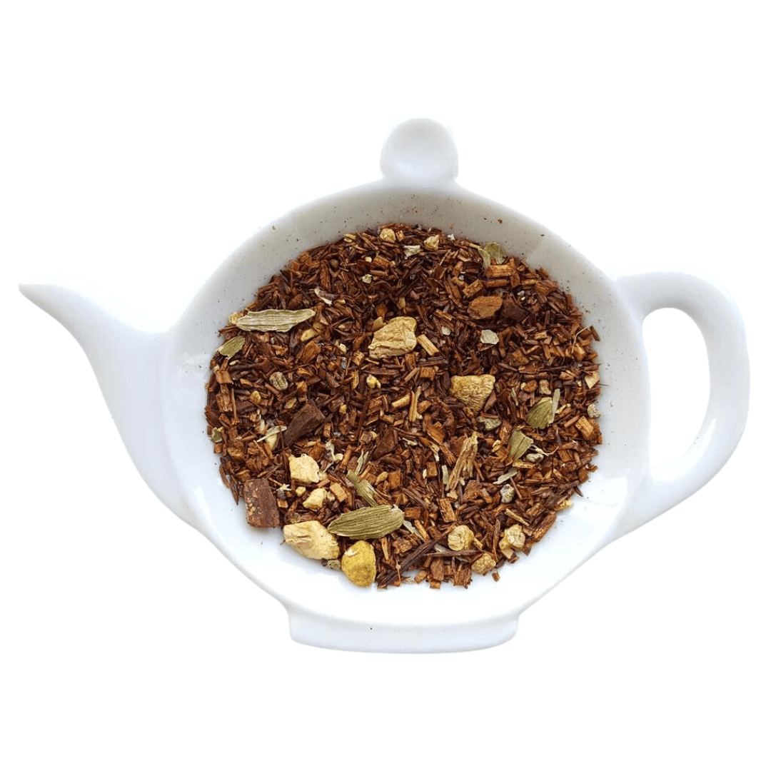 Tea with Tae Rooibos Chai Mini Tea Tube with 5 tea bags, featuring a compact design for easy storage and brewing.
