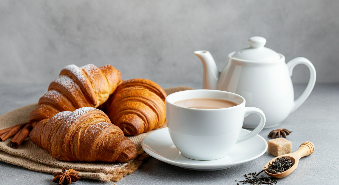 Cozy breakfast scene with a cup of English Breakfast tea