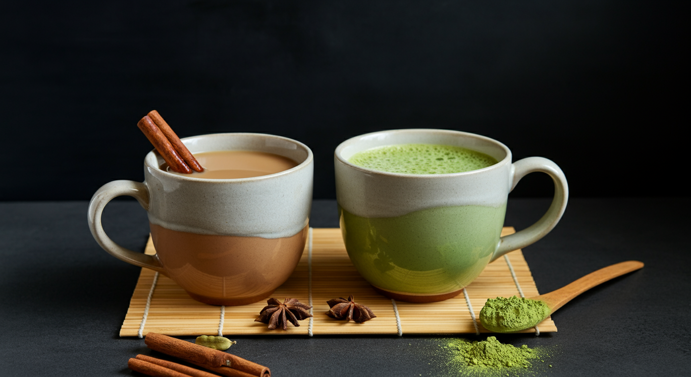 A cup of chai and matcha 