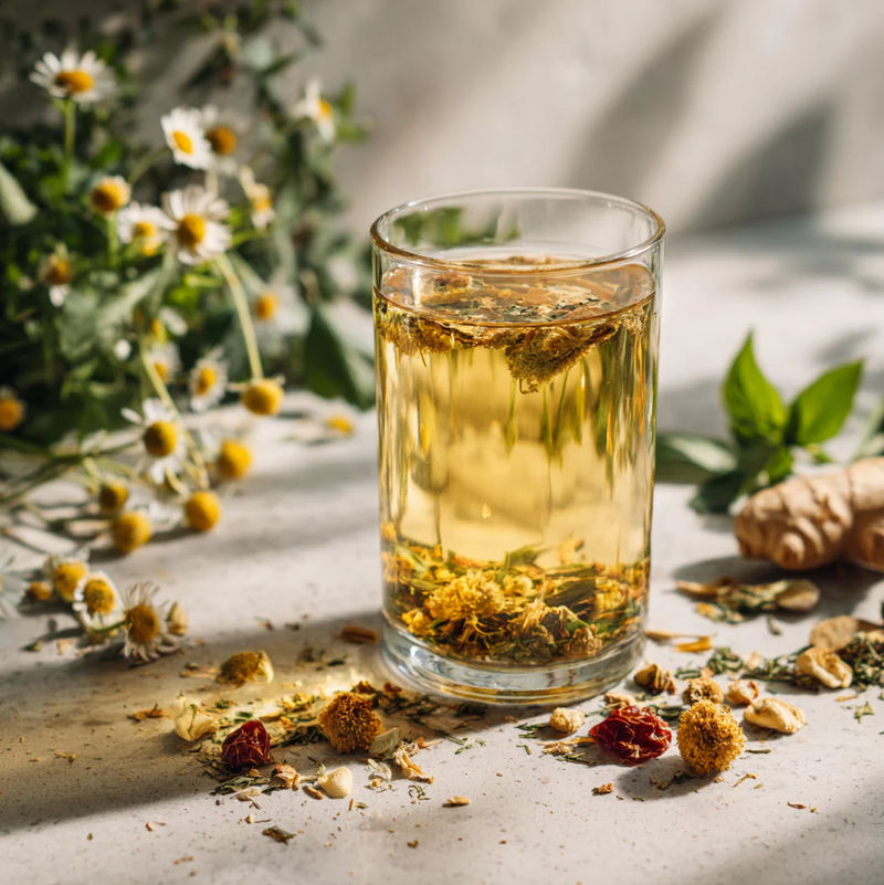 Culinary teas flower tea in a glass cup