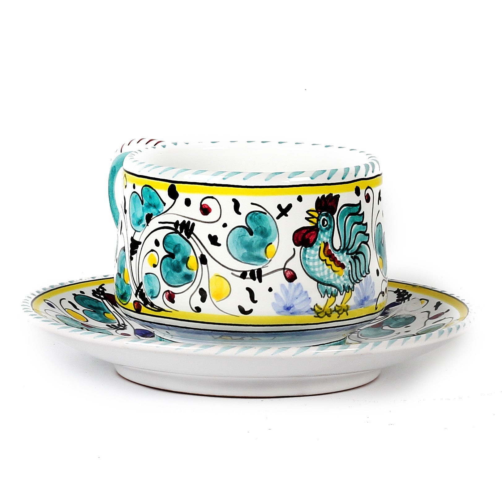 Deruta of Italy Orvieto Green Rooster: Tea/Coffee Cup and Saucer