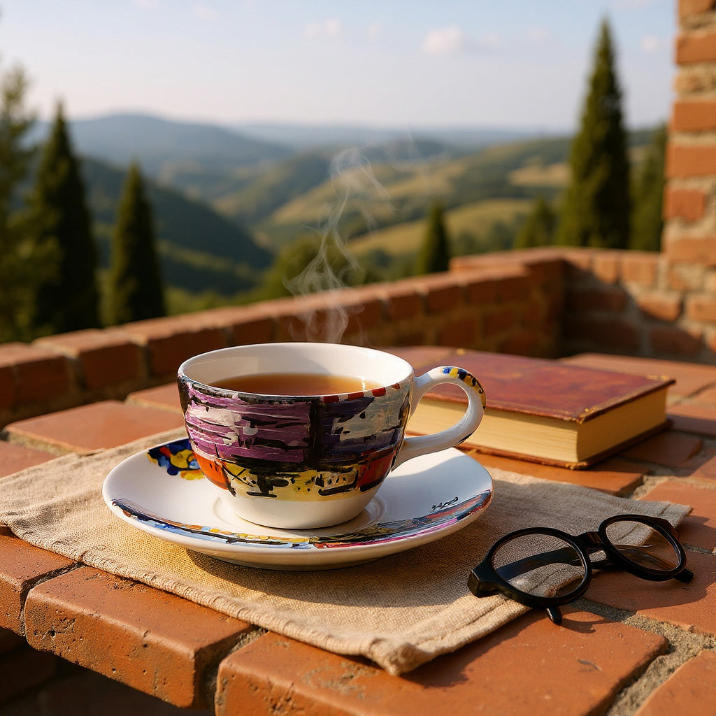 Deruta of Italy Moderna: Coffee/Tea Cup and Saucer - Crisalide Design by L. Centinaro
