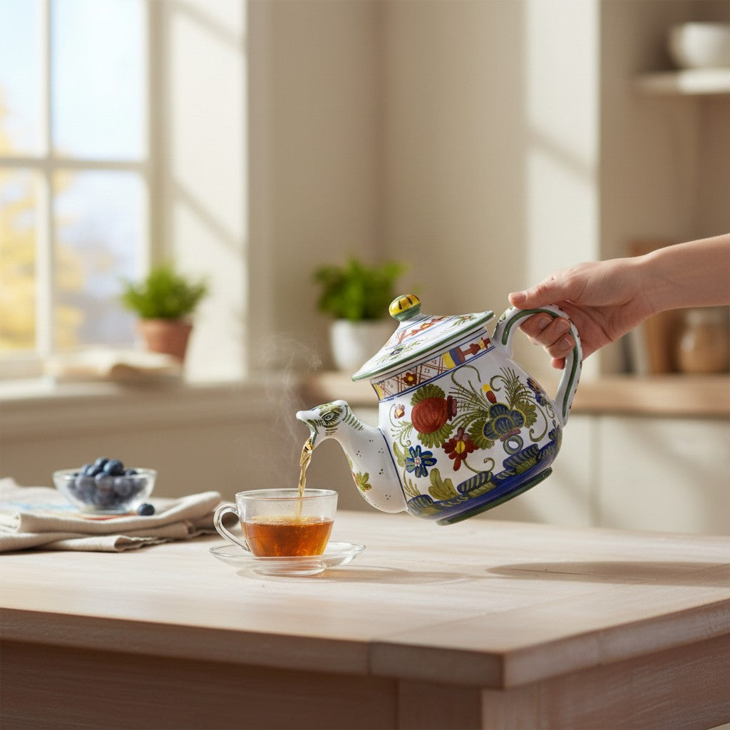 Deruta of Italy Faenza-Carnation: Tea Pot (5 Cups - 40 Fl oz - 1.15 Liter)