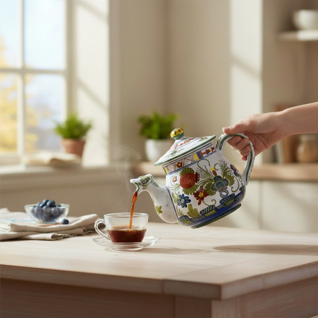 Deruta of Italy Faenza-Carnation: Tea Pot (5 Cups - 40 Fl oz - 1.15 Liter)