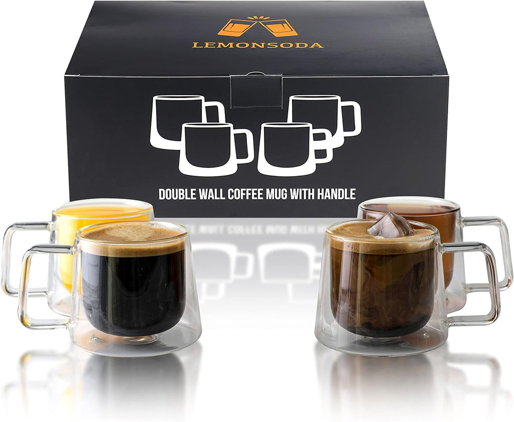 Double Walled Glass Coffee Drink Mug with Handle