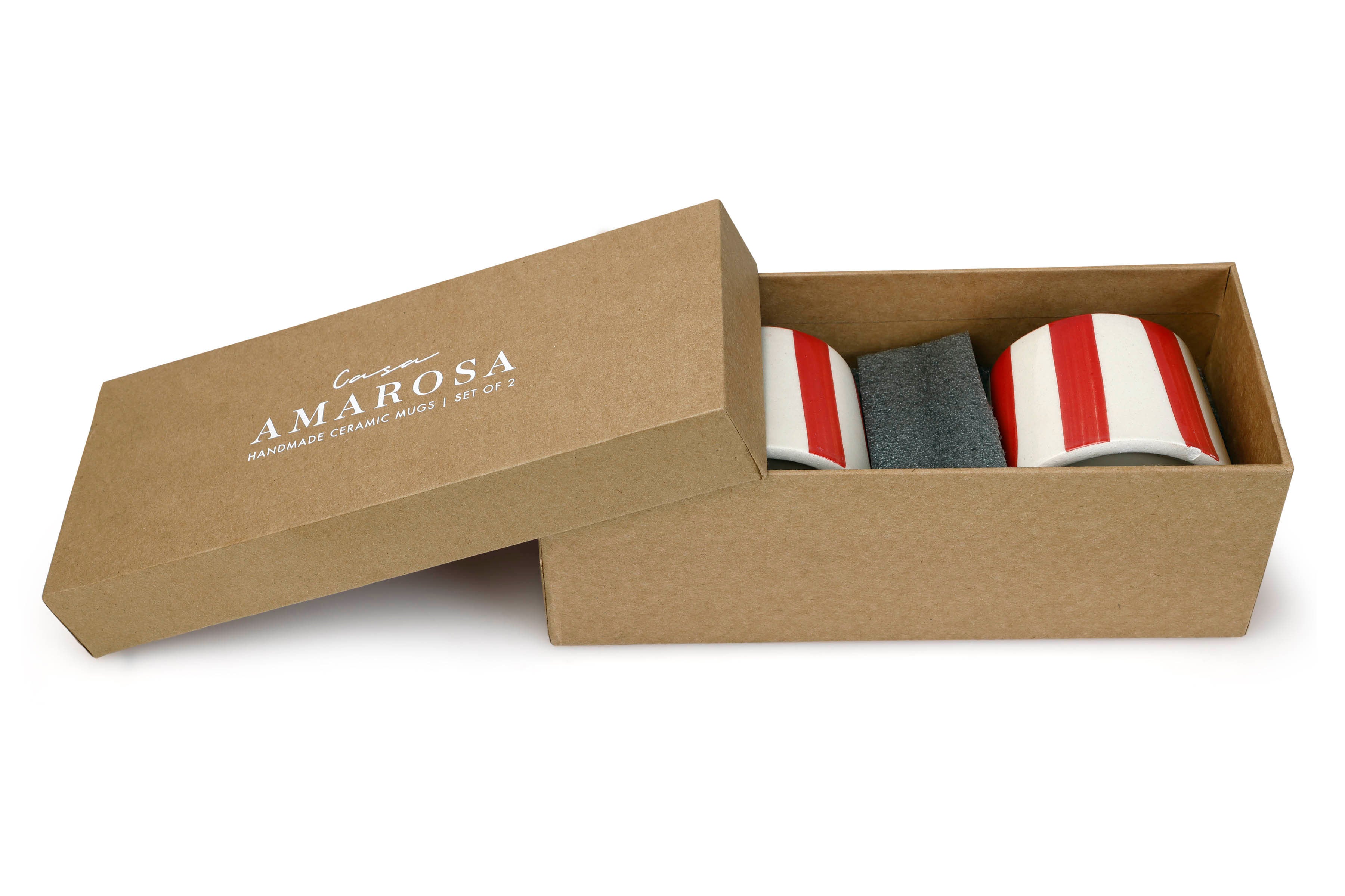 Casa Amarosa Ceramic Red Stripe Cup - 3.5 x 2.5 Inches ( Set of 2 )