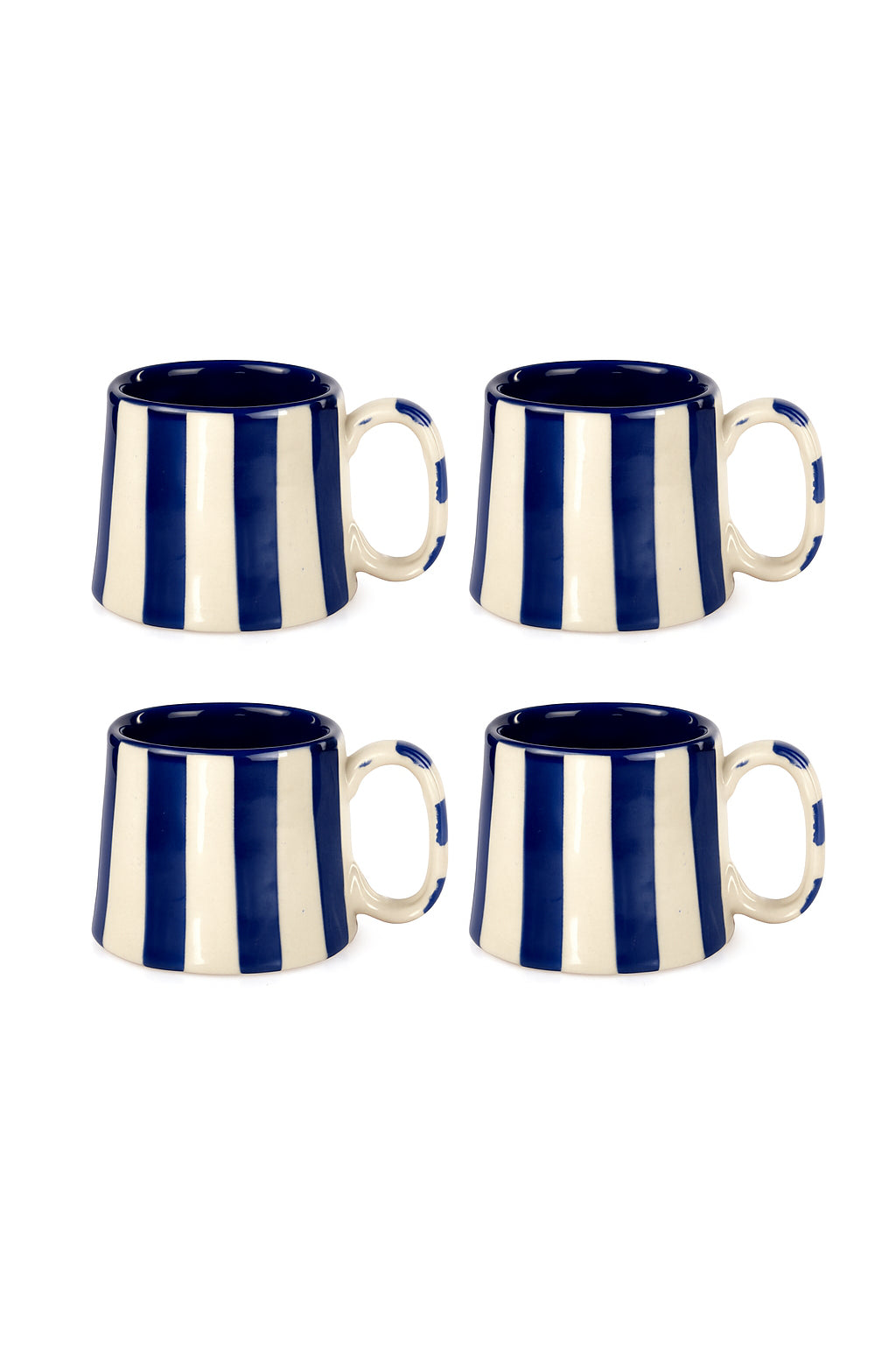 Casa Amarosa Ceramic Dark Blue Stripe Cup - 3.5 x 2.5 Inches ( Set of 4 )