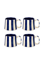 Casa Amarosa Ceramic Dark Blue Stripe Cup - 3.5 x 2.5 Inches ( Set of 4 )