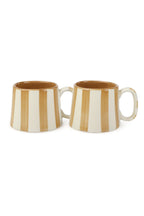 Casa Amarosa Ceramic Brown Stripe Cup - 3.5 x 2.5 Inches ( Set of 2 )