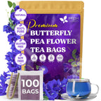 Premium Butterfly Pea Flowers, Tea Bags, 100% Natural and Pure from Butterfly Pea Flowers, Hand-made, Made With Natural Materials-Corn Fiber Tea Bag, Sugar/Caffeine/Gluten Free Herbal Tea