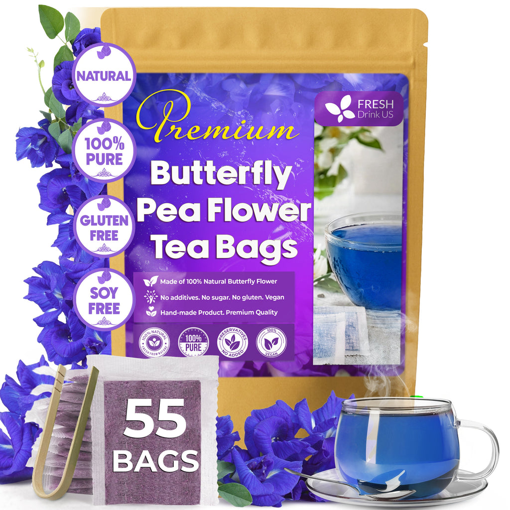 Premium Butterfly Pea Flowers, Tea Bags, 100% Natural and Pure from Butterfly Pea Flowers, Hand-made, Made With Natural Materials-Corn Fiber Tea Bag, Sugar/Caffeine/Gluten Free Herbal Tea
